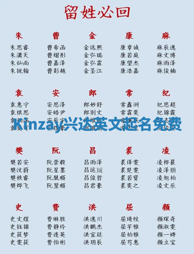 Kinzay兴达英文起名免费 Kinzay兴达英文起名免费