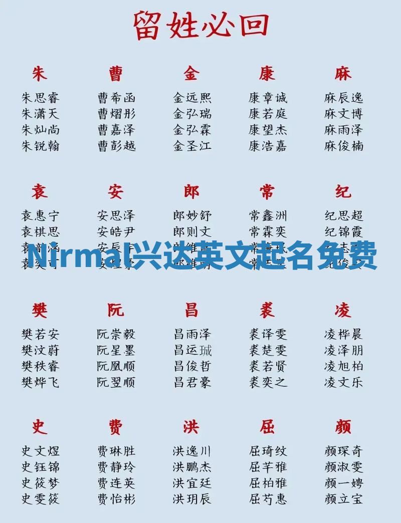 Nirmal兴达英文起名免费